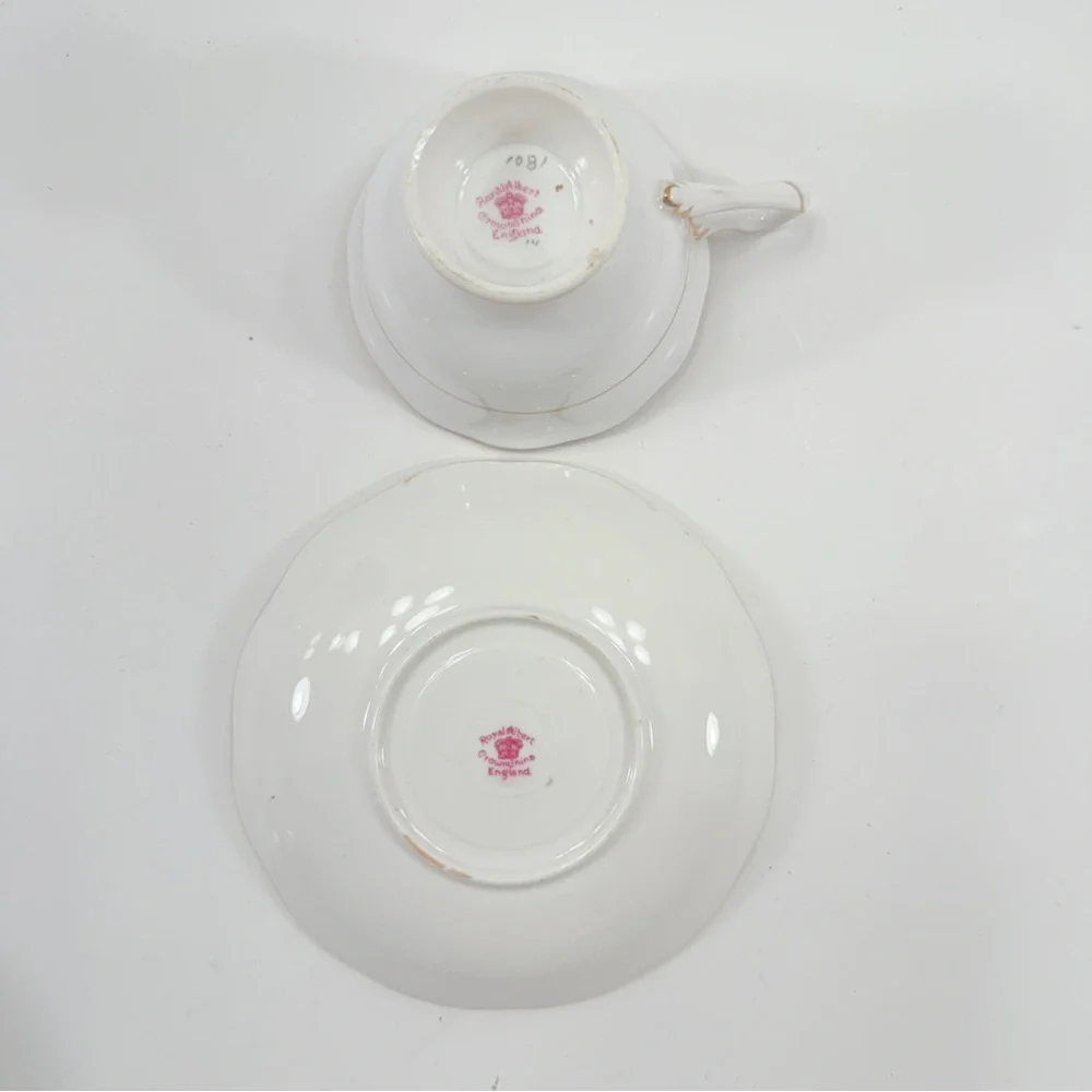 RARE 1930s ROYAL ALBERT TEACUP CUP & SAUCER, COBALT BLUE POLKA JEWELED WHITE DOT